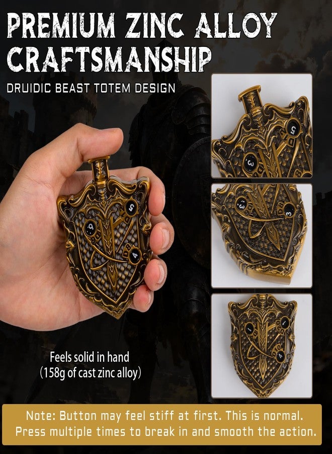 CZYY MinZerTRPG Roulette Dice 3.0 - Unique Shield Mechanical Spinner Dice for Tabletop RPG | 7-in-1 Metal DND Dice Set with Leather Pouch | Fidget EDC, Geek Gift for TTRPG Gamer & DM (Shield of Valor A) - Image 4